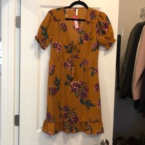 Mustard yellow floral dress